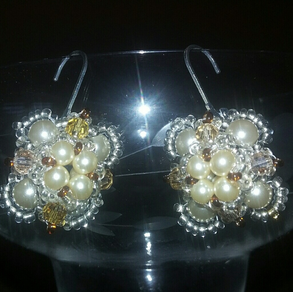 Sparkling Wedding Earrings Pearl NWOT Prom Handcrafted New / Donation